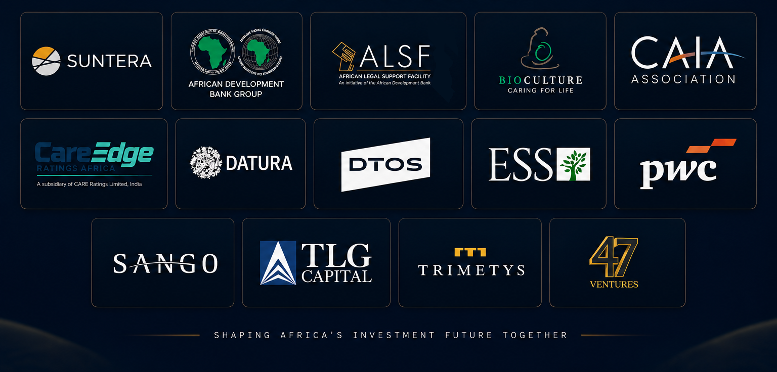 The African Circuit — trusted by leading institutions including Suntera, African Development Bank Group, ALSF, Bioculture, CAIA Association, CareEdge Ratings Africa, Datura, DTOS, ESS, PwC, Sango, TLG Capital, Trimetys, and 47 Ventures